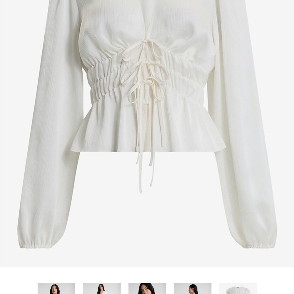 Express Cream Ruched V-Neck Blouse - Picture 3 of 5